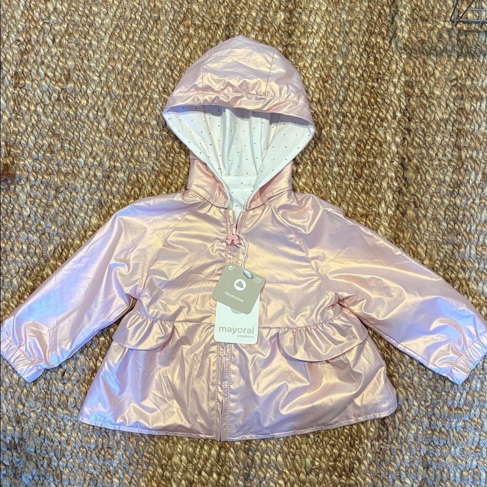 Mayoral Shimmering Reversible Pink Baby Jacket with Hood, 12 mos